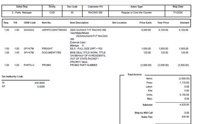 2025 TXT RACING 300, $ 5,258.90 otd w 7% sales tax! - GASGAS