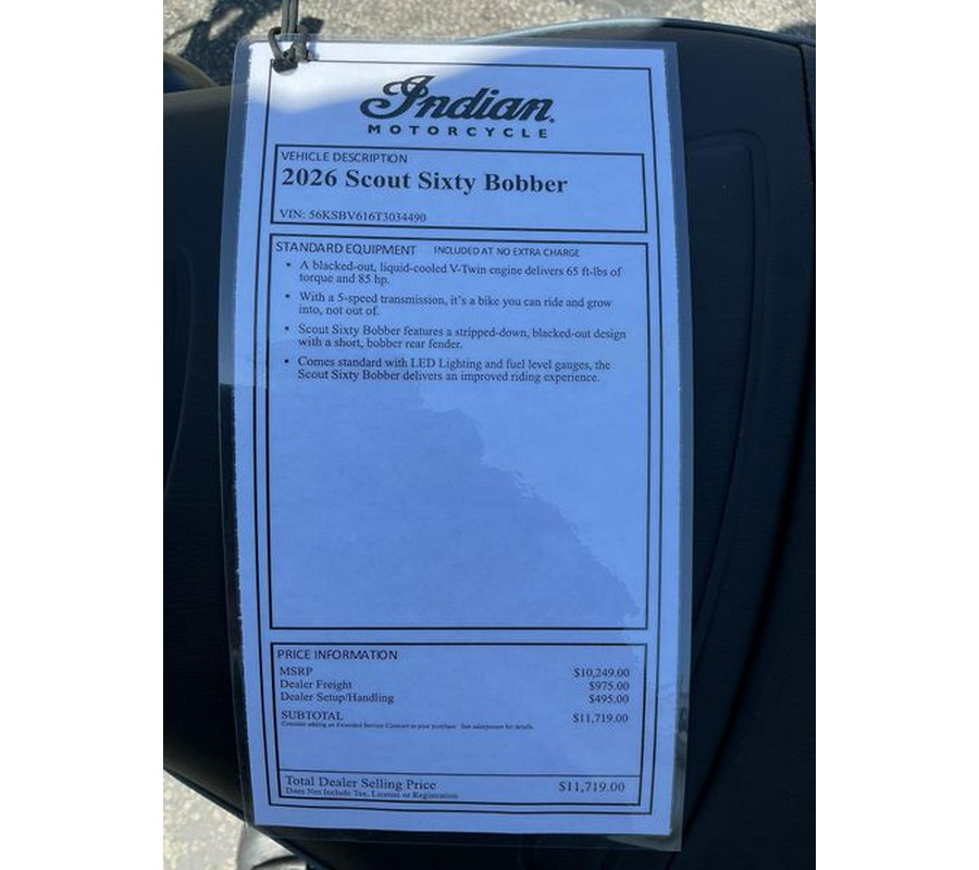 New 2026 Indian Motorcycle Scout 60 Bobber