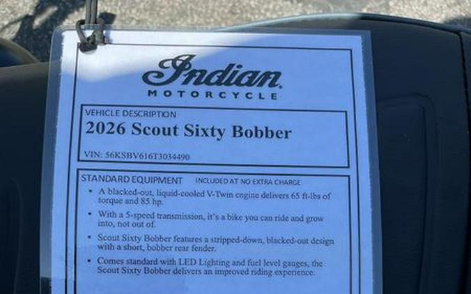 New 2026 Indian Motorcycle Scout 60 Bobber