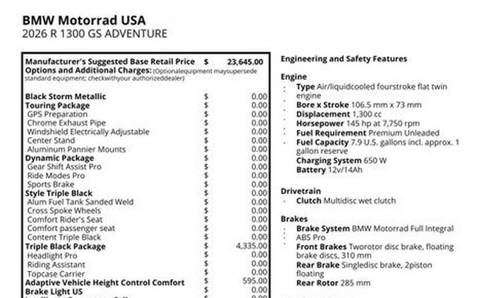 New 2026 BMW R 1300 GS Adventure