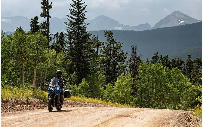 2022 650 Adventura ATHENS BLUE WITH ENGINE GUARDS, FRAME SLIDERS, REAR RACK, HAND GUARDS AND SHINKO TIRES - CFMOTO