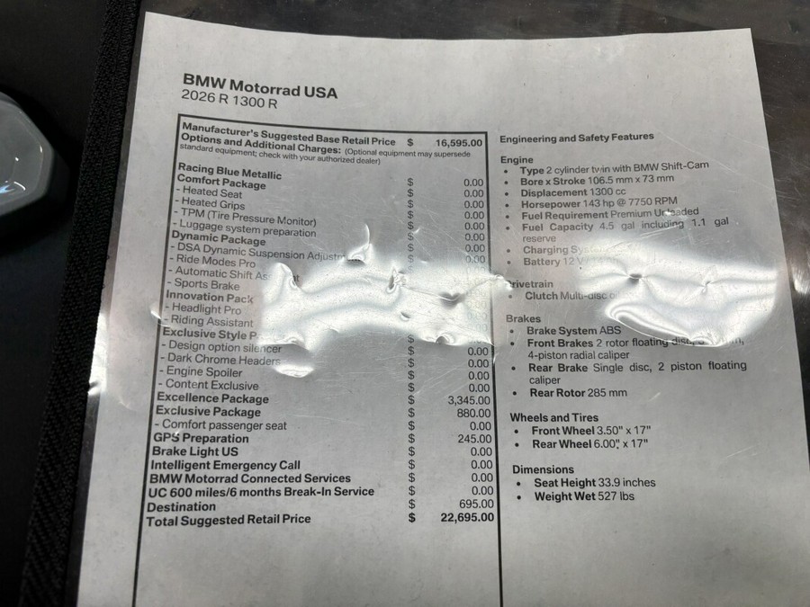 2026 BMW Motorrad R 1300 R FREE LIFETIME POWERTRAIN WARRANTY