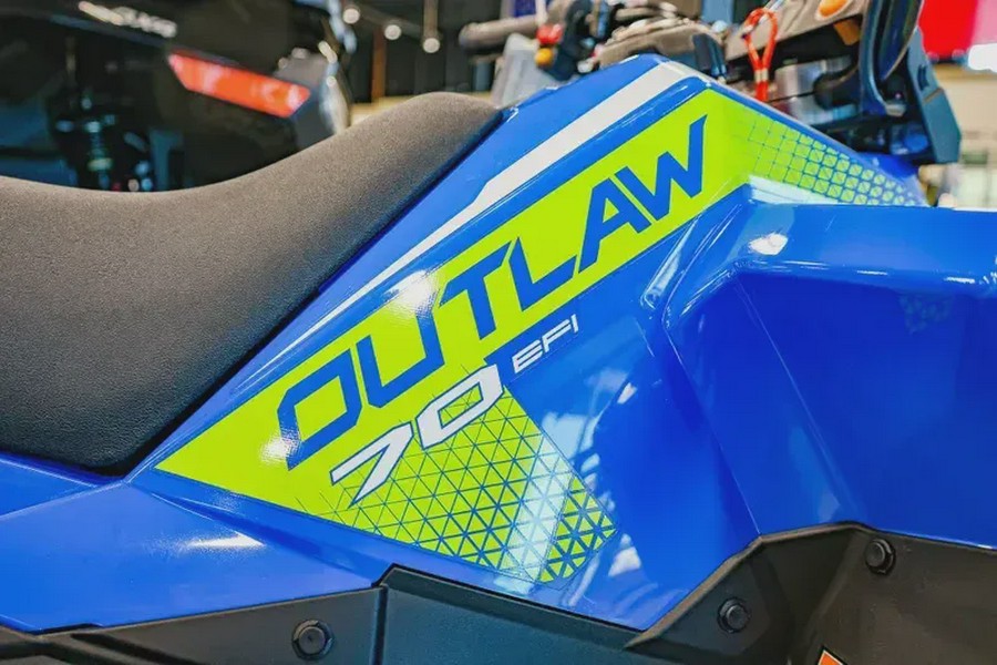 New 2025 POLARIS OUTLAW 70 EFI VELOCITY BLUE AND LIFTED LIME