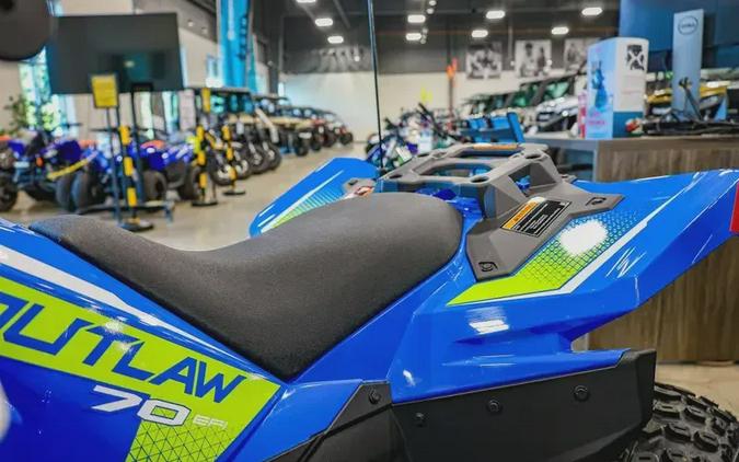 New 2025 POLARIS OUTLAW 70 EFI VELOCITY BLUE AND LIFTED LIME