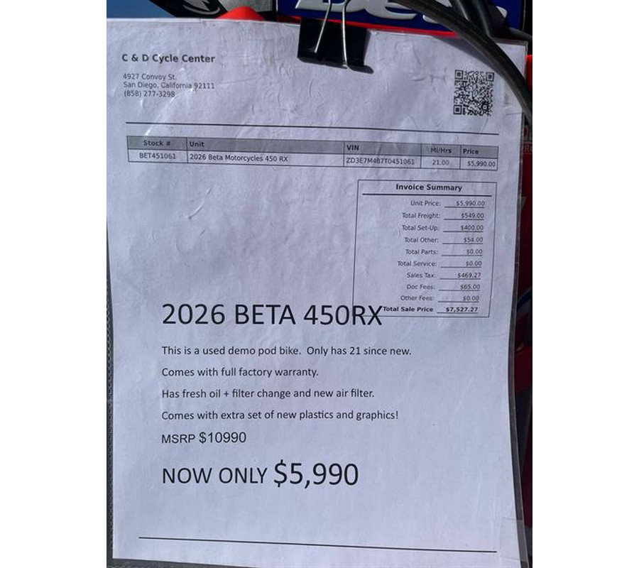 2026 Beta 450 RX