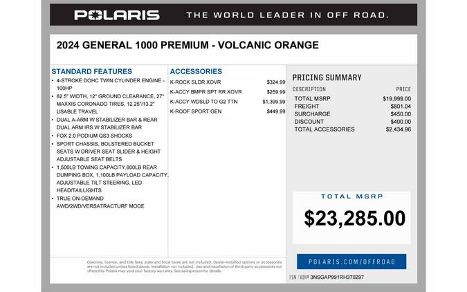 2024 Polaris Industries GENERAL® 1000 Premium