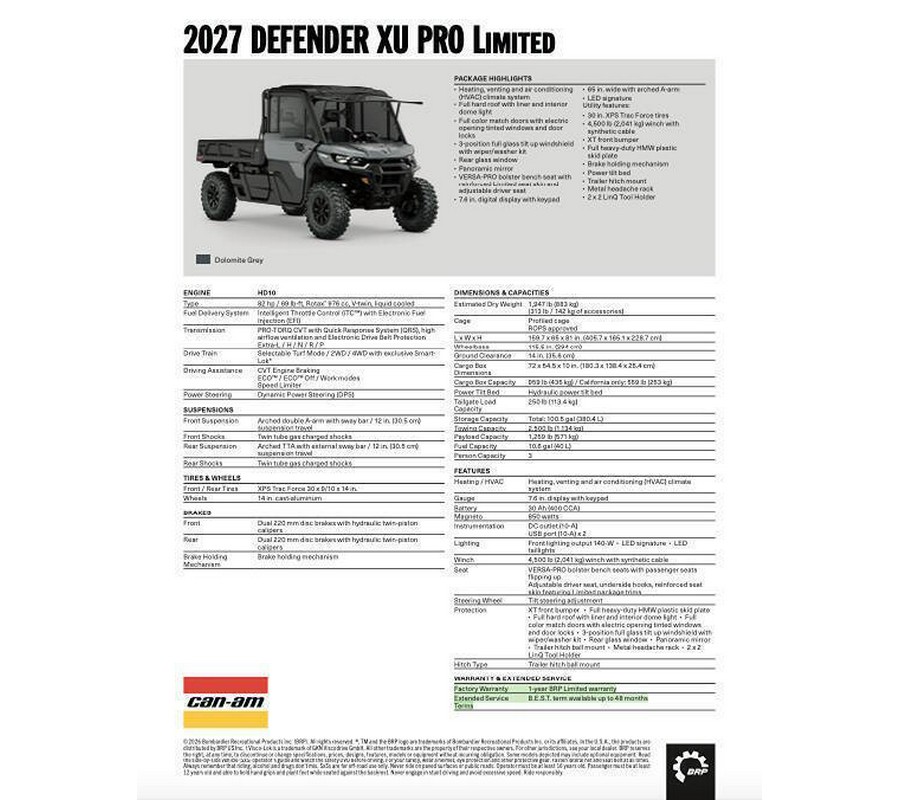 2027 Can-Am Defender XU PRO Limited