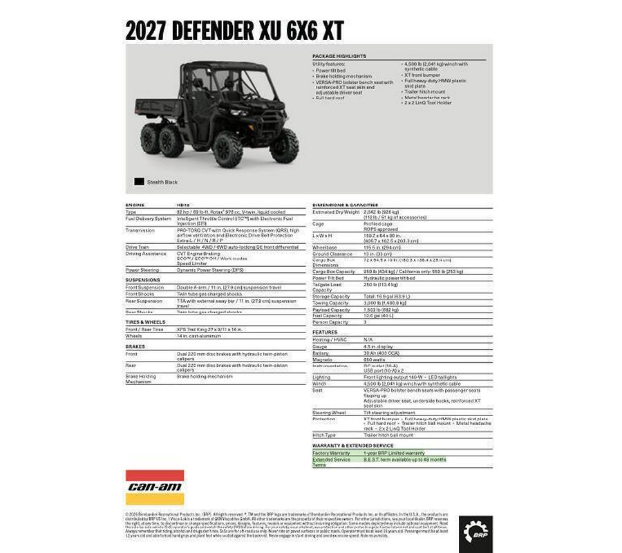 2027 Can-Am Defender XU 6X6 XT