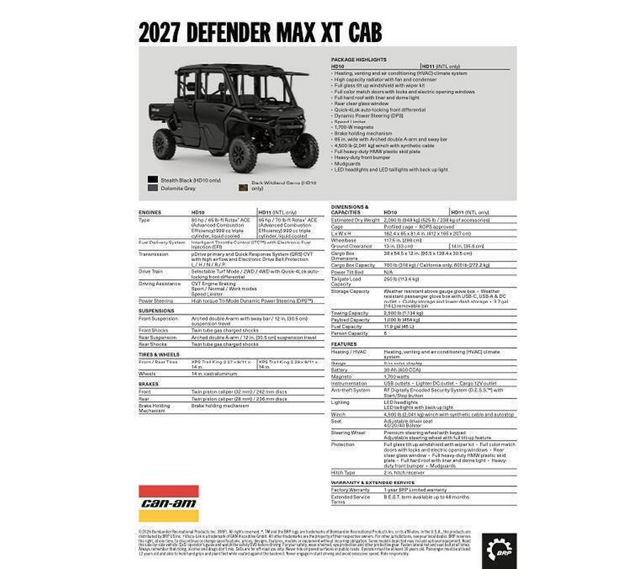 2027 Can-Am Defender Max XT HD10