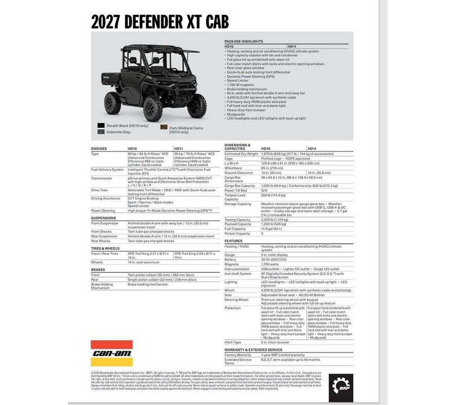 2027 Can-Am Defender XT CAB