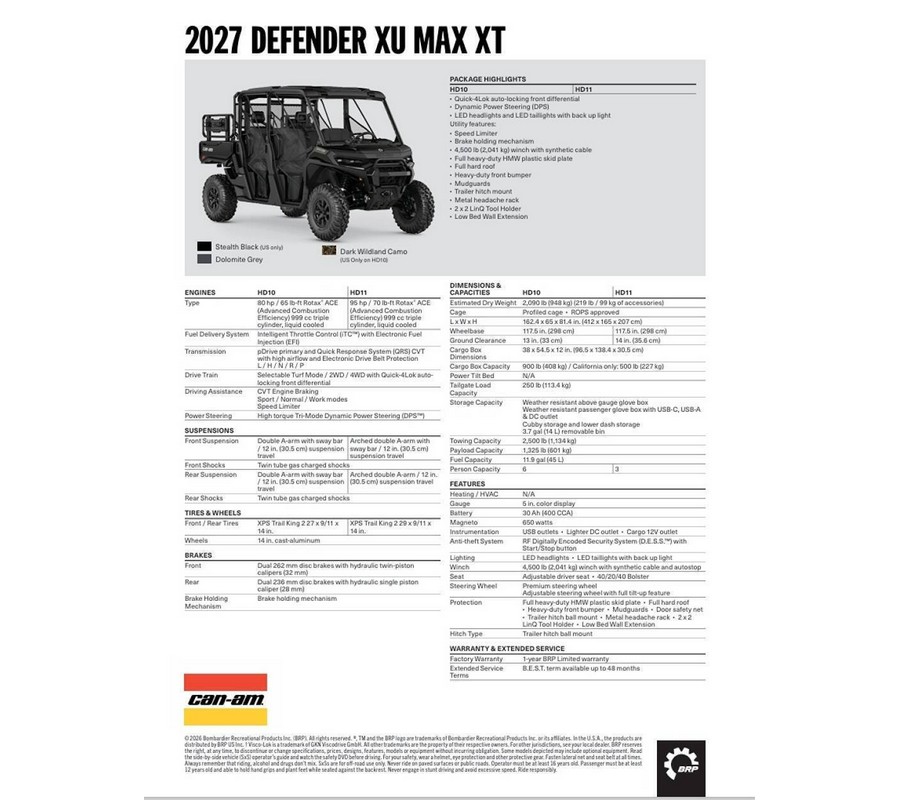 2027 Can-Am Defender XU MAX XT
