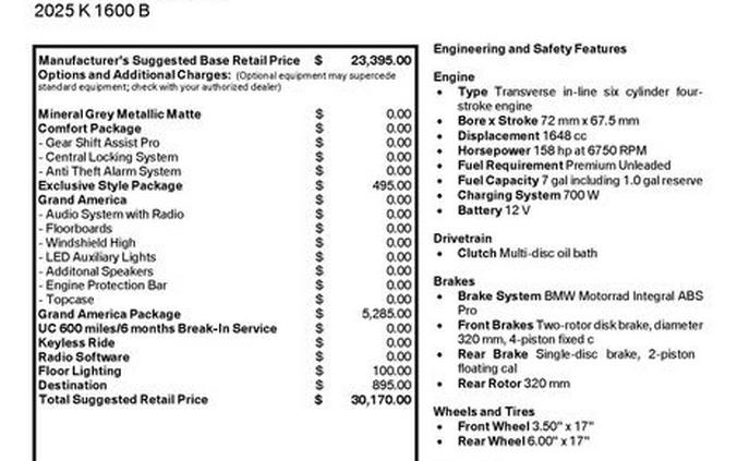 New 2025 BMW K 1600 B in Long Beach, CA