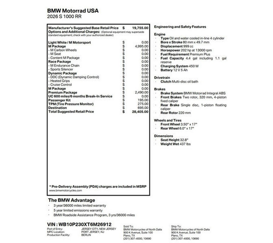 2026 BMW S 1000 RR Light White/M Motorsport