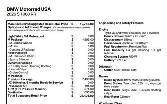 2026 BMW S 1000 RR Light White/M Motorsport