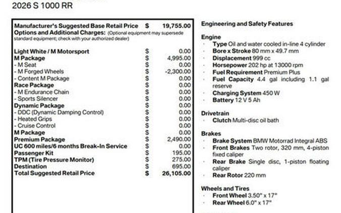 2026 BMW S 1000 RR Light White/M Motorsport