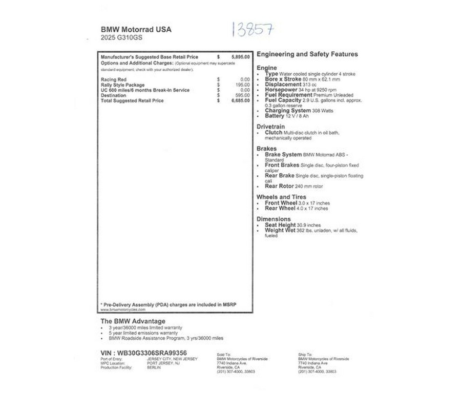New 2025 BMW G 310 GS