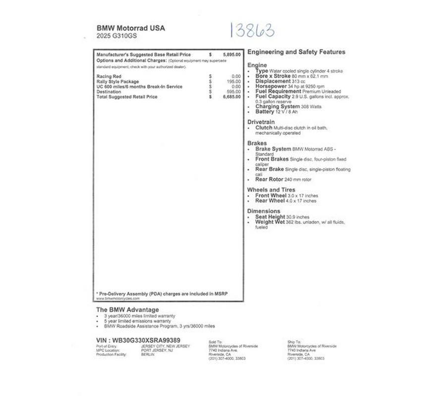 New 2025 BMW G 310 GS