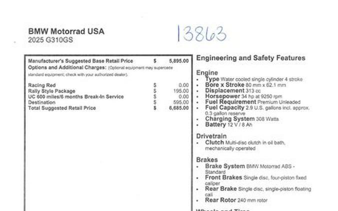 New 2025 BMW G 310 GS