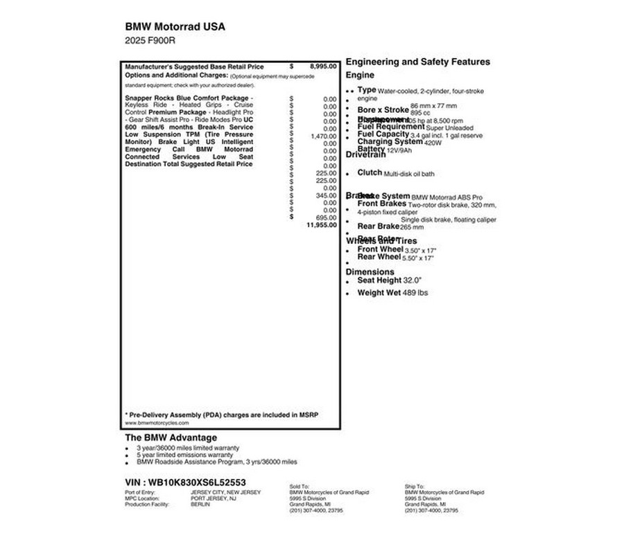 New 2025 BMW F 900 R