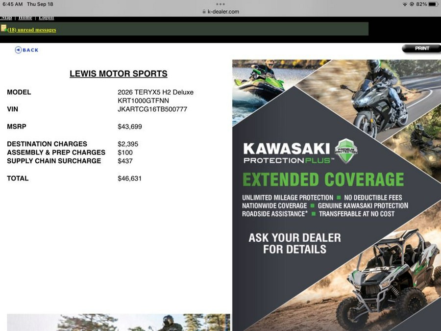2026 Kawasaki Teryx®5 H2 Deluxe eS