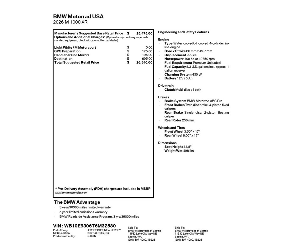New 2026 BMW M 1000 XR