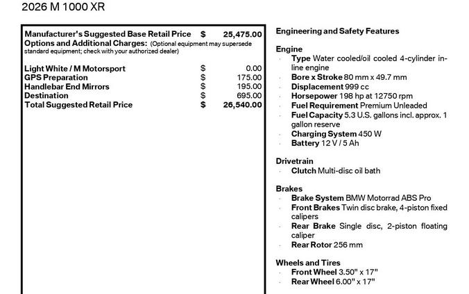 New 2026 BMW M 1000 XR