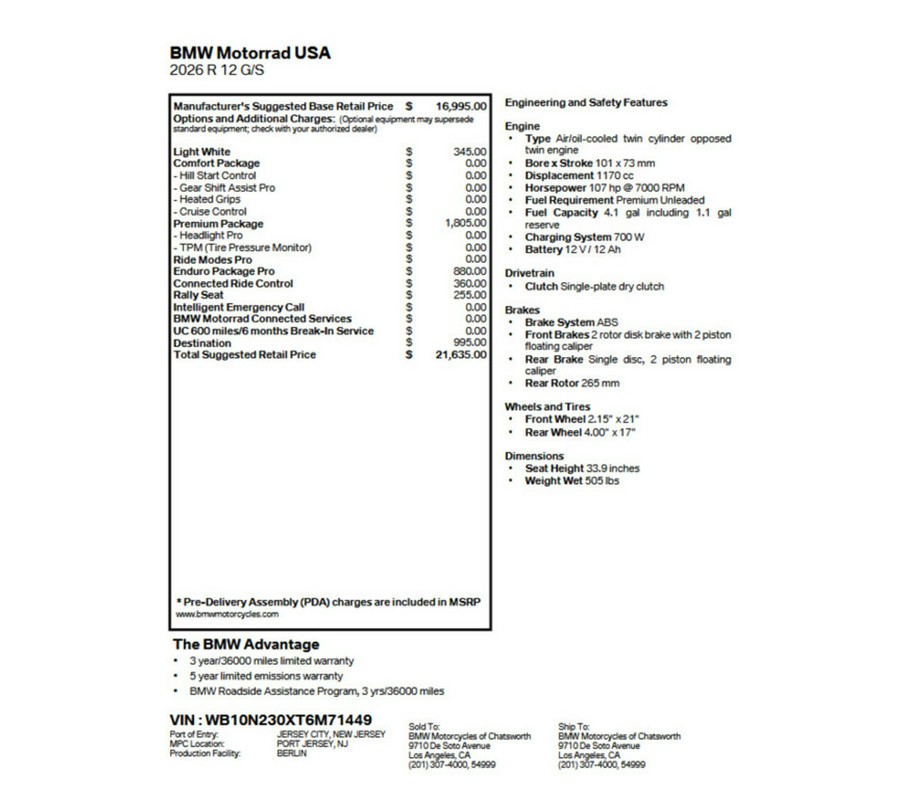 2026 BMW R 12 G/S Light White