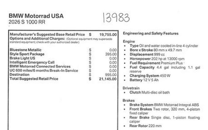 New 2026 BMW S 1000 RR