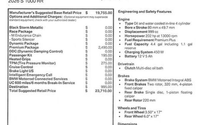 New 2026 BMW S 1000 RR