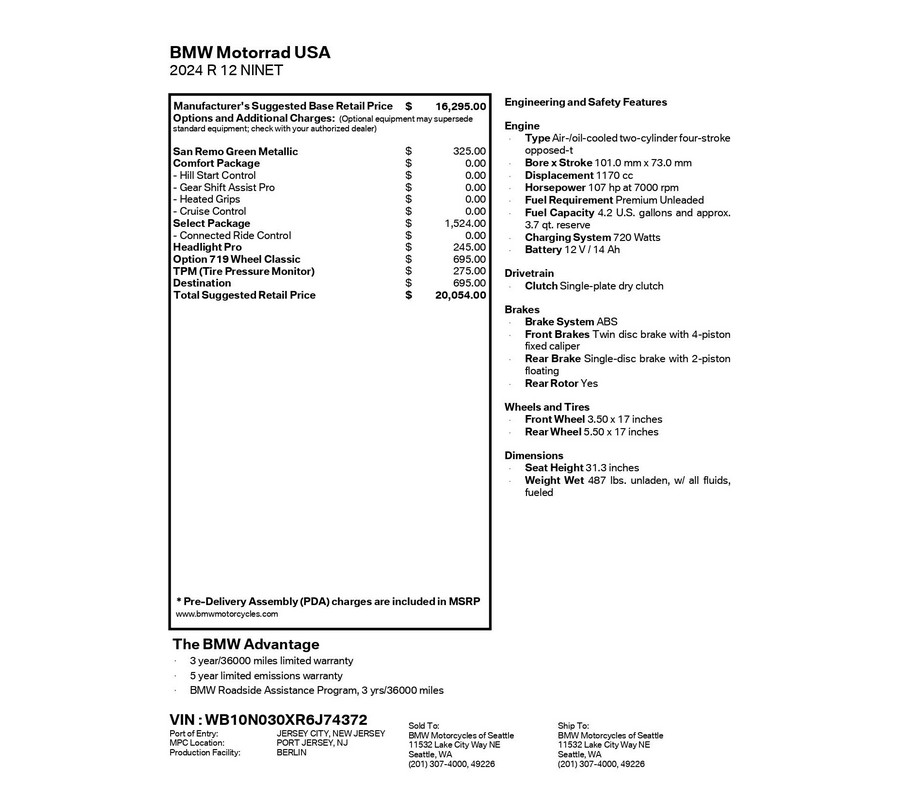 New 2024 BMW R 12 nineT
