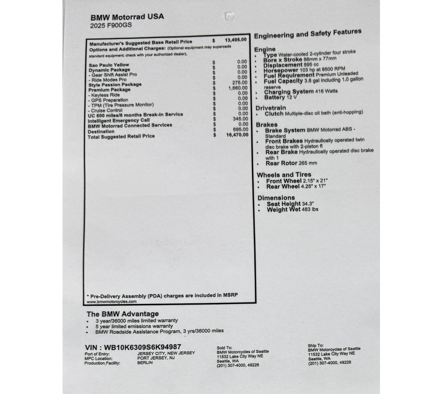 New 2025 BMW F 900 GS