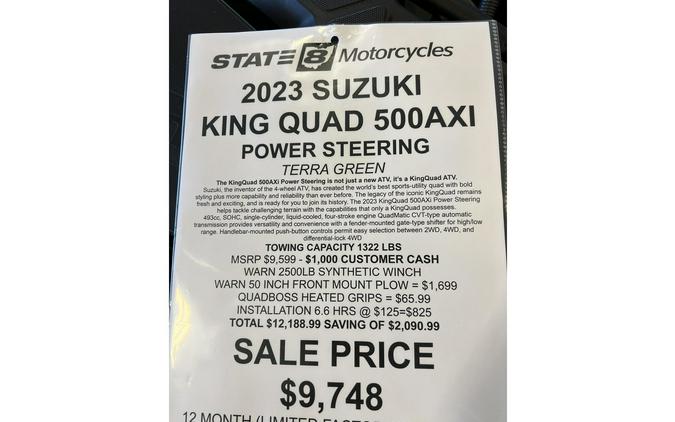 2023 Suzuki KingQuad 500 AXi POWER STEERING WARN PLOW AND WINCH PACKAGE