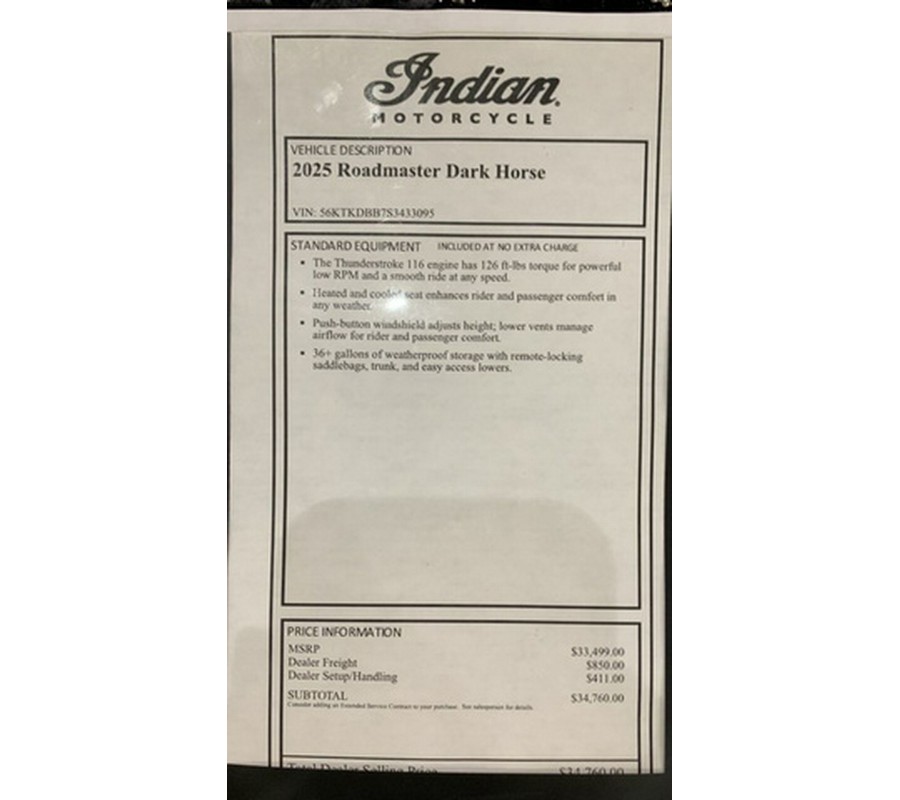 2025 Indian Roadmaster Dark Horse Black Smoke