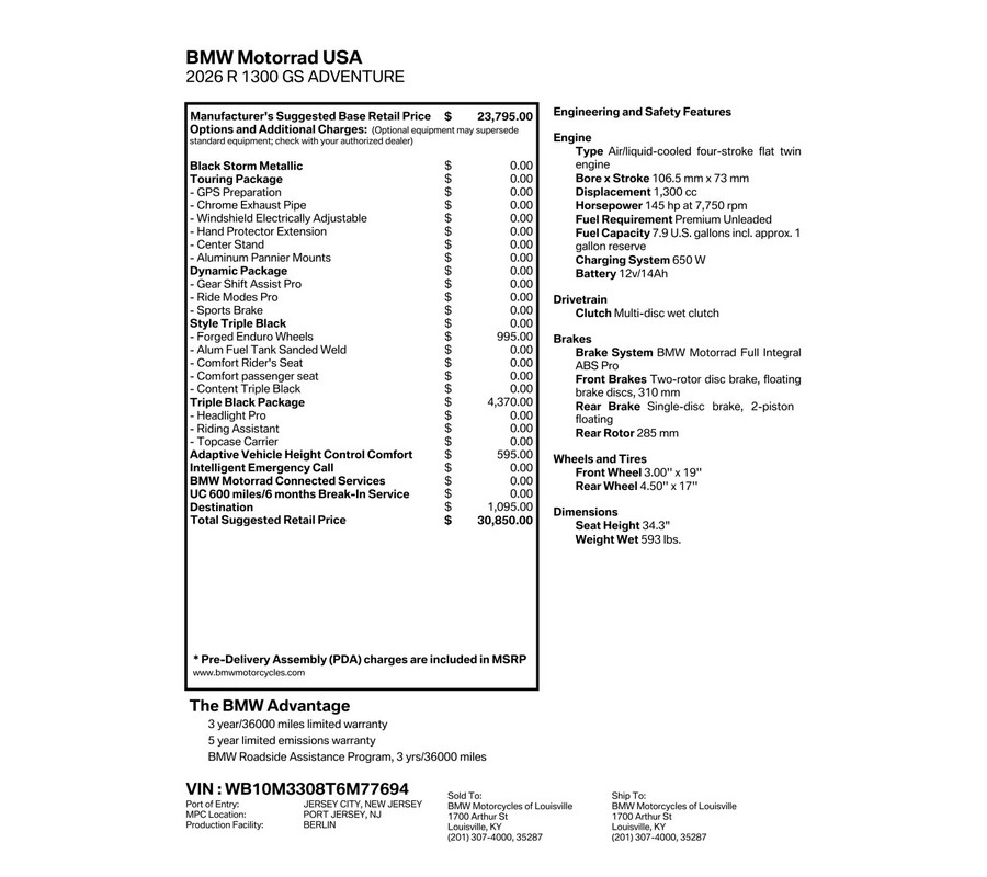 2026 BMW Motorrad R 1300 GS Adventure | $2,500 Cash Rebate