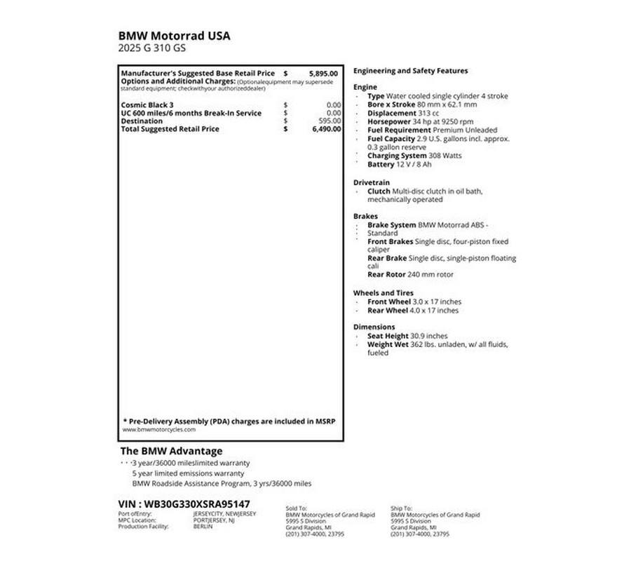 New 2025 BMW G 310 GS