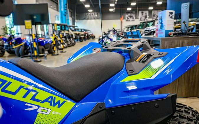 New 2025 POLARIS OUTLAW 70 EFI VELOCITY BLUE LIFTED LIME