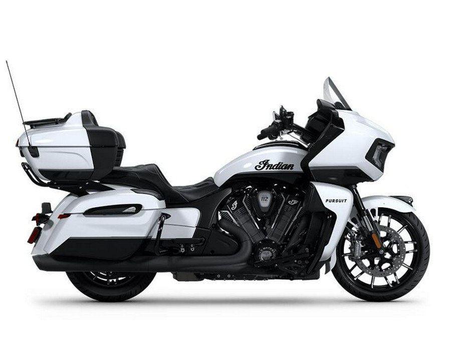 2025 Indian Motorcycle® Pursuit® Dark Horse® 112 w/PowerBand Audio Ghost White Metallic Crystal wit