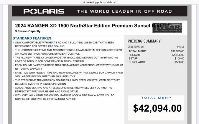 2024 Polaris Industries Ranger XD 1500 Northstar Edition Premium