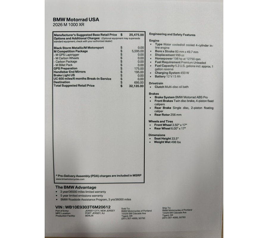 2026 BMW M 1000 XR - BLACK STORM METALLIC - M MOTORSPORT