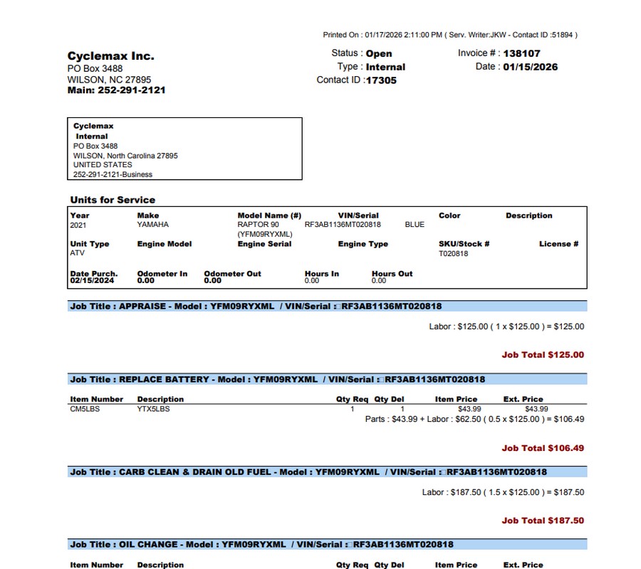 2021 YAMAHA RAPTOR 90 - T020818