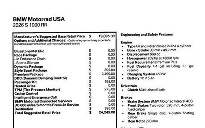 New 2026 BMW S 1000 RR