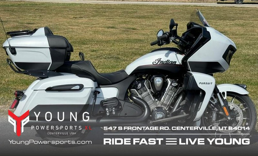 2024 Indian Motorcycle® Pursuit® Dark Horse® w/PowerBand Audio Pkg Icon Ghost White Metallic Smoke