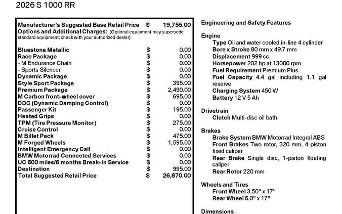 New 2026 BMW S 1000 RR
