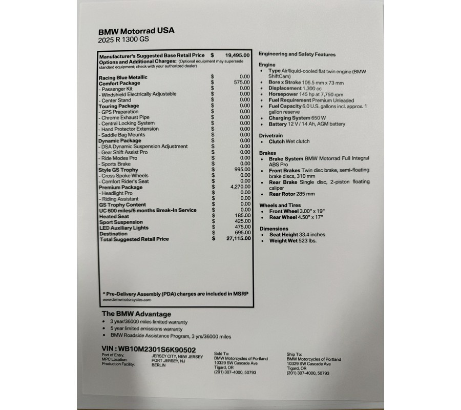 2025 BMW R 1300 GS - TROPHY - RACING BLUE METALLIC