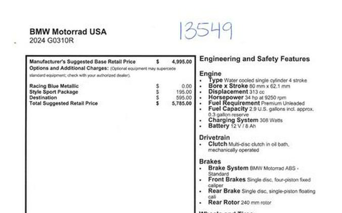 New 2024 BMW G 310 R