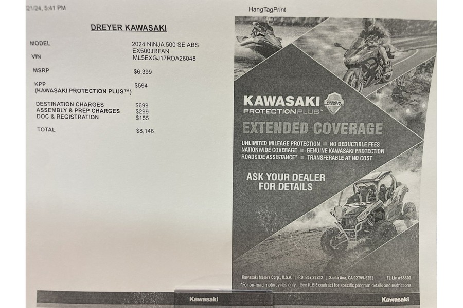 2024 Kawasaki NINJA 500 KRT EDITION SE ABS EX500JRFAN