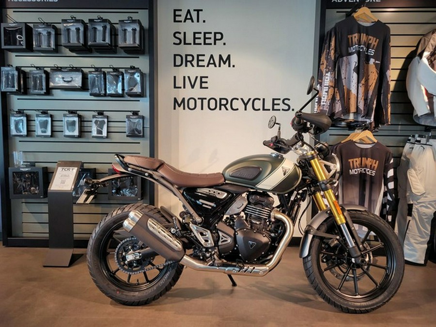 2024 Triumph Scrambler 400 X Matte Khaki Green / Fusion White