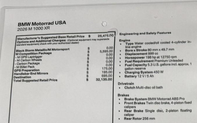 New 2026 BMW M 1000 XR