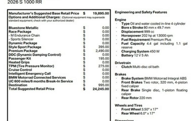 2026 BMW S 1000 RR Sport