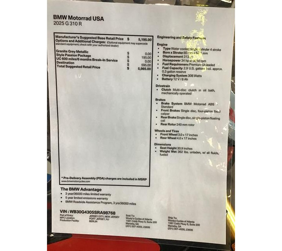 2025 BMW G 310 R